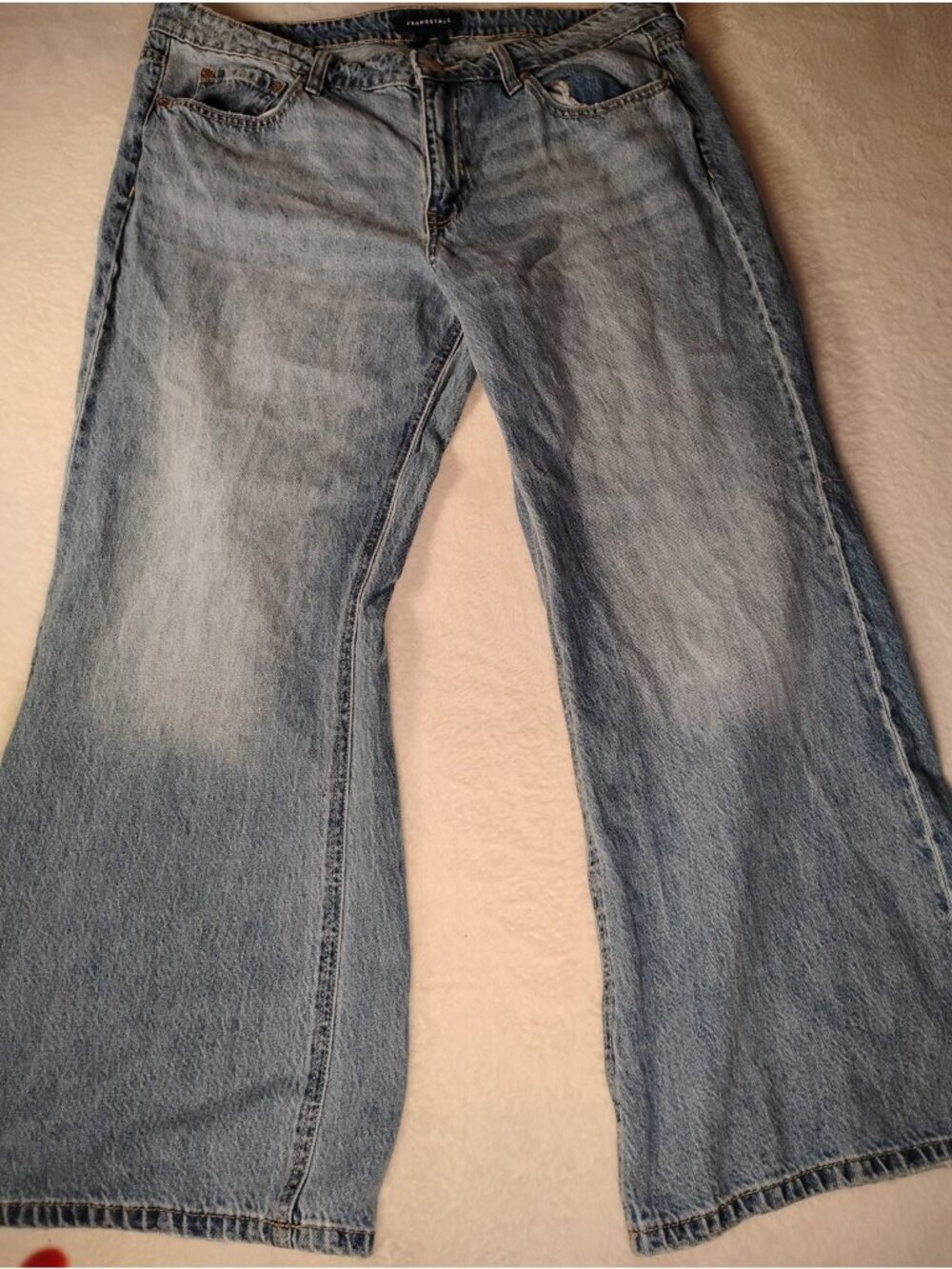 Aeropostale Womens Baggy Flare Jeans Retro Y2K 90s School 14 Short Medium Wash - Picture 2 of 11